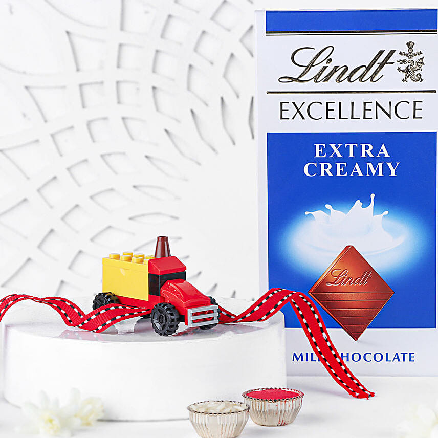 Fun Lego Truckload Rakhi N Lindt Milk Chocolate