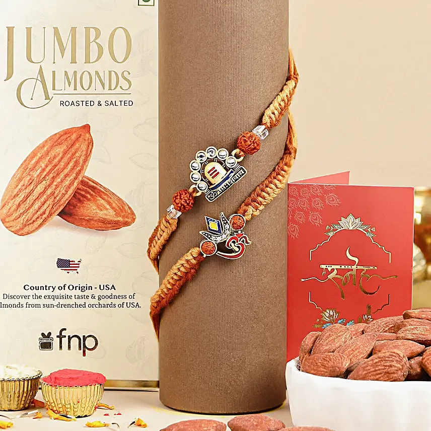 Om Namah Shivay Rakhi Duo N Almond Delight