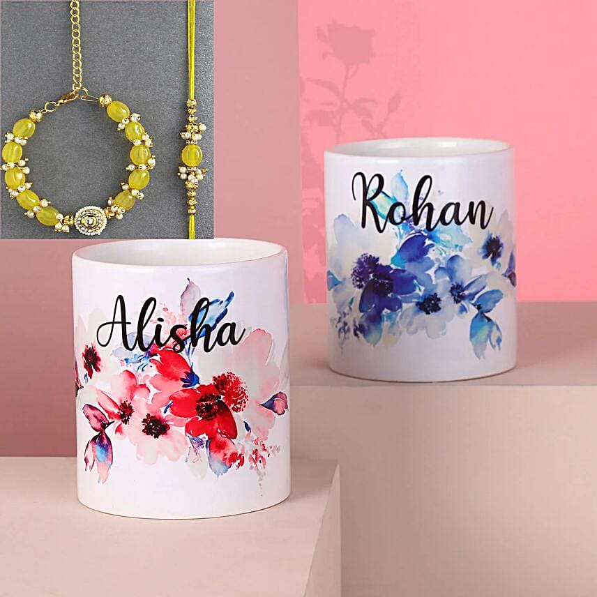 Pearls Bhaiya Bhabhi Rakhi With 2 Personalised Mug