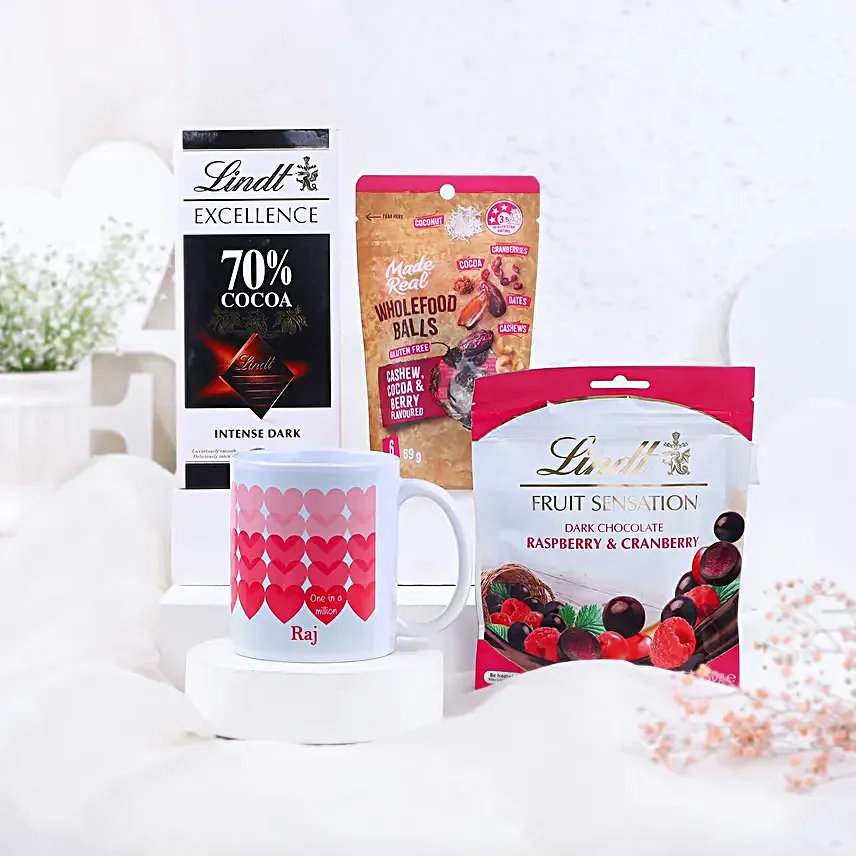Personalised Fluttering Hearts Mug N Sweets Combo