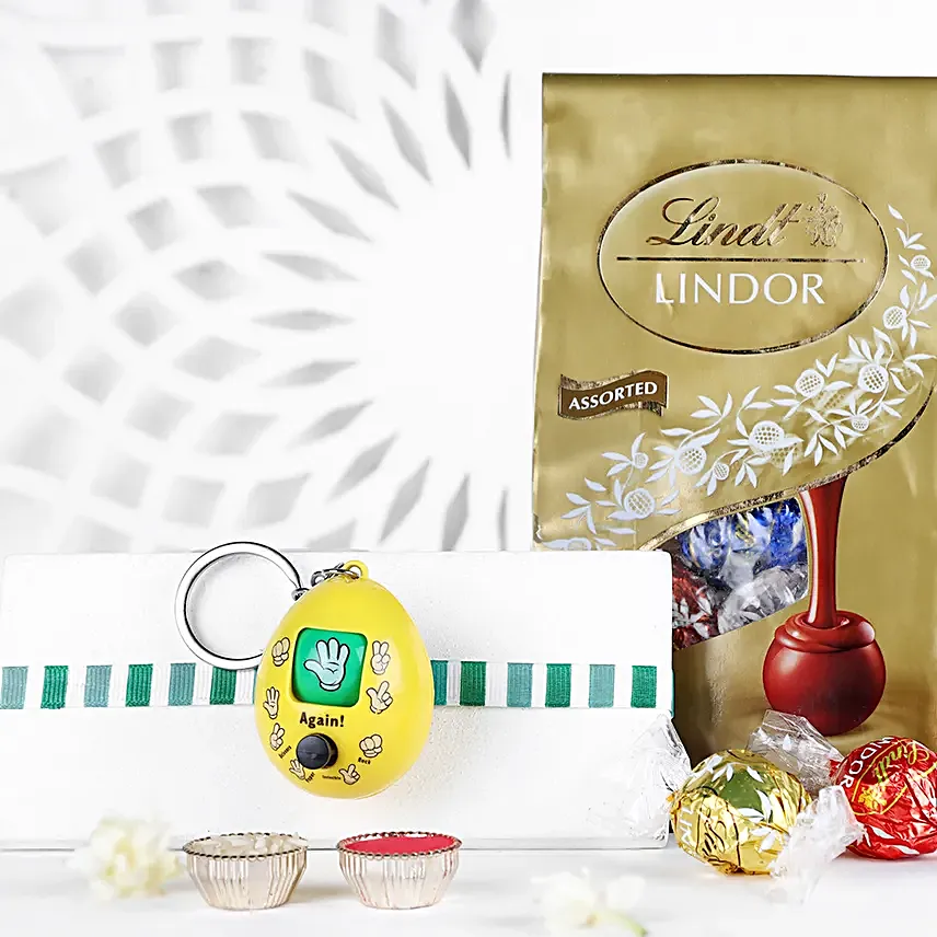 Push Button Game Keychain Rakhi N Lindt Chocolate Pack