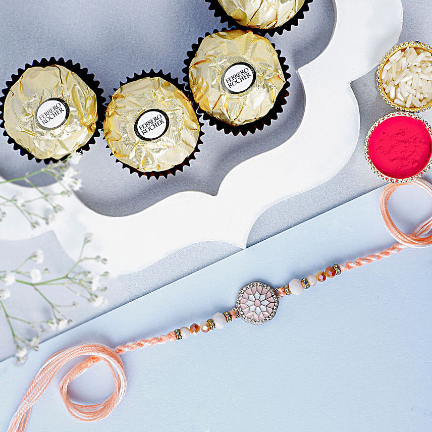 Rosy American Diamond Rakhi N Ferrero Delight