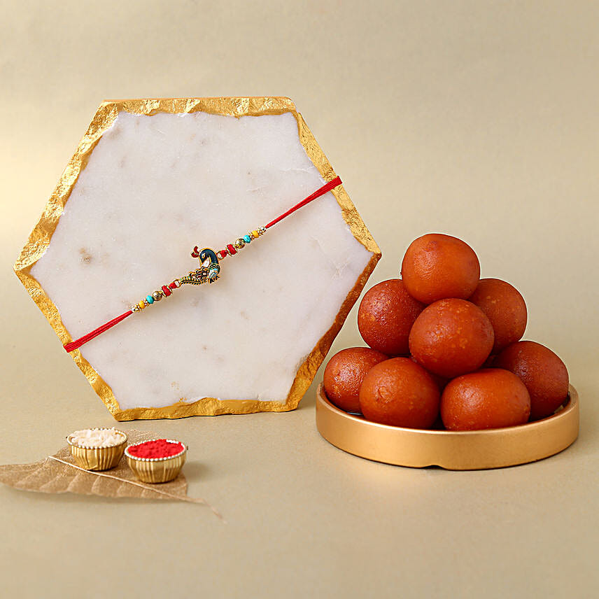 Sneh Elegant Peacock Rakhi & Gulab Jamun