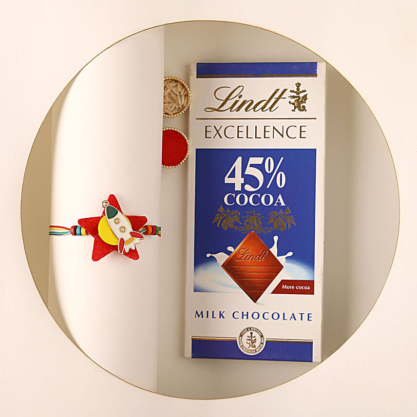 Sneh Fancy Rocket Rakhi & Lindt Bar