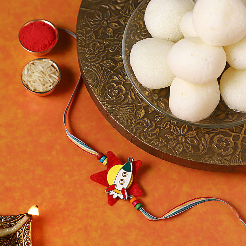 Sneh Fancy Rocket Rakhi & Rasgullas