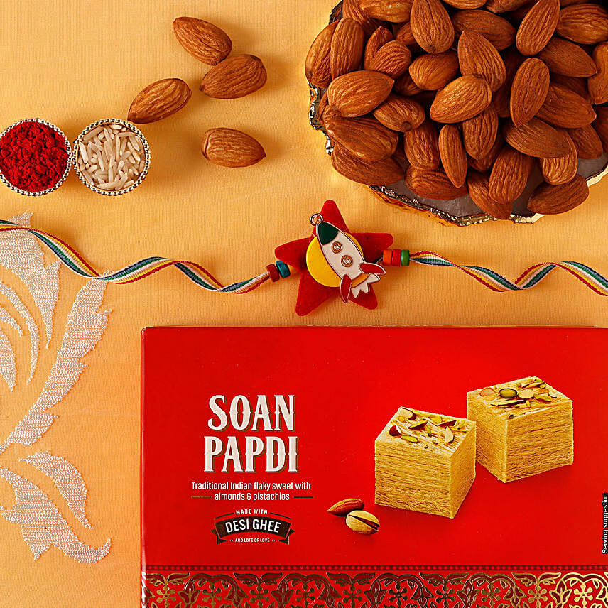 Sneh Rocket Rakhi With Soan Papdi & Almonds