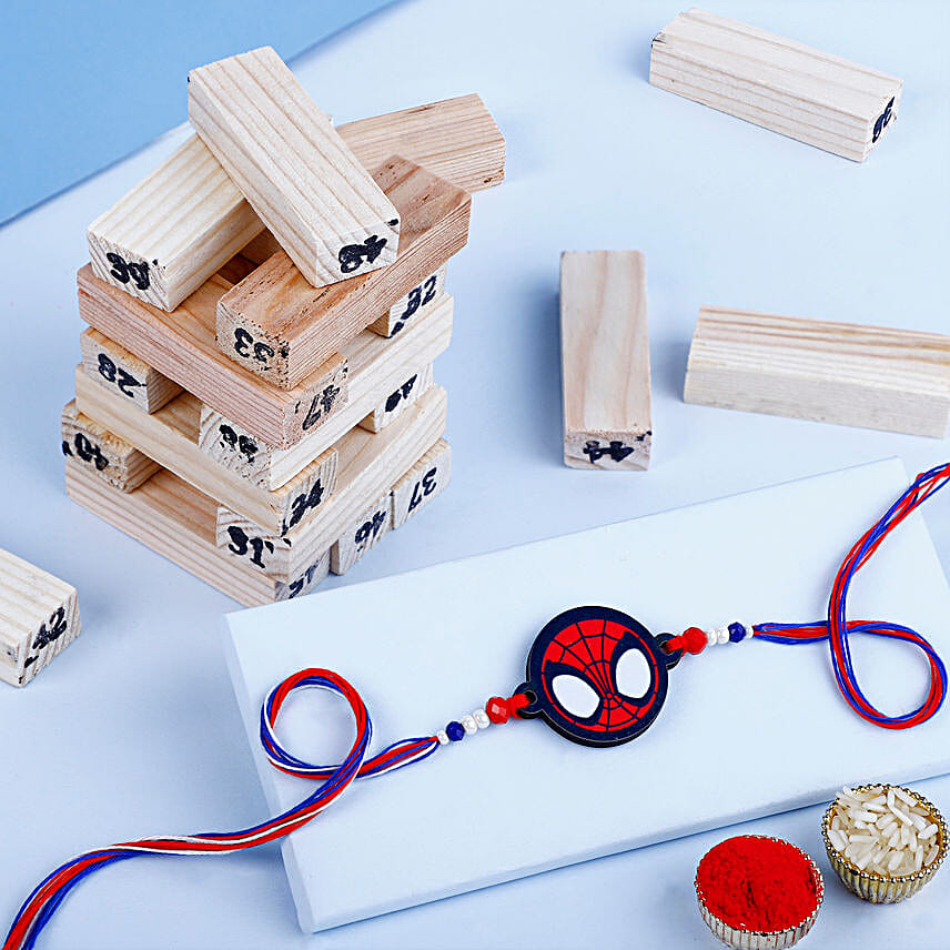 Spiderman Mask Rakhi N Classic Jenga Game