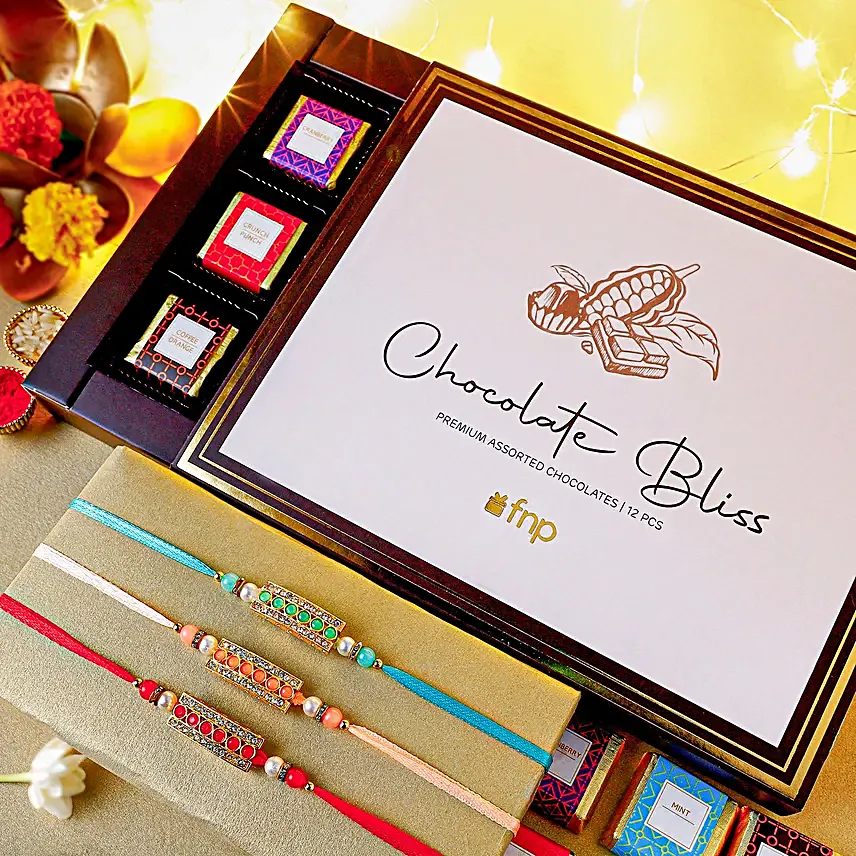 Stone Studded Rakhi Set of 3 N Chocolate Bliss