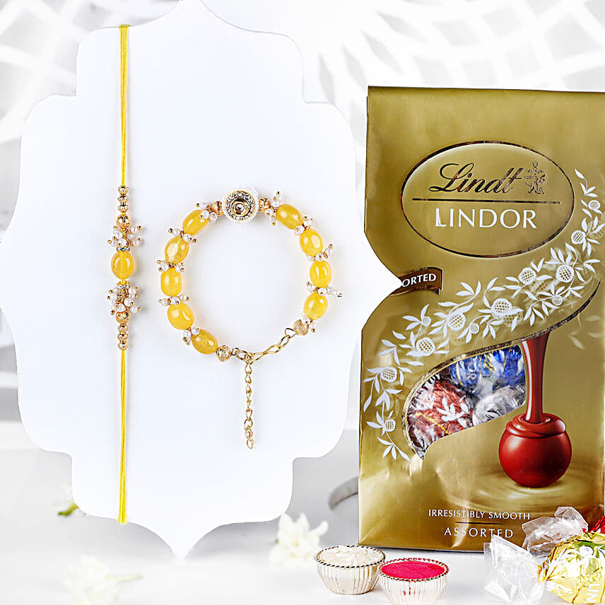 Sunkissed Pearl Bhaiya Bhabhi Rakhi N Lindt Lindor Pack