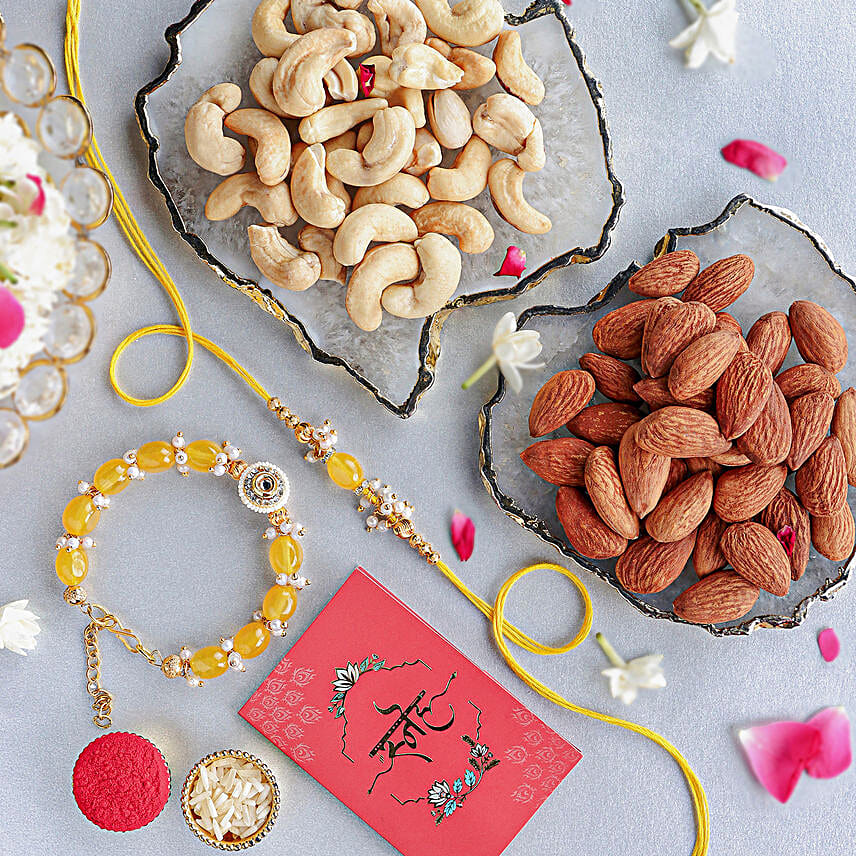Sunkissed Stone Work Lumba Pearl Rakhi N Nutty Delight