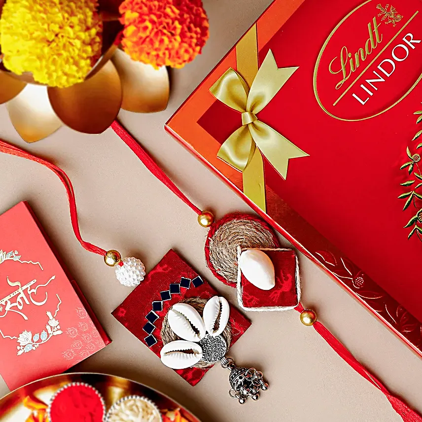 Sustainable Bhaiya Bhabhi Rakhi Set N Lindt Chocolate Combo