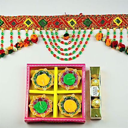 Diwali Toran With Diyas And Chocolates