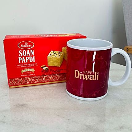 Diwali Theme Personalised Mug With Soan Papdi