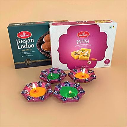 Set Of 4 Diyas With Sweets
