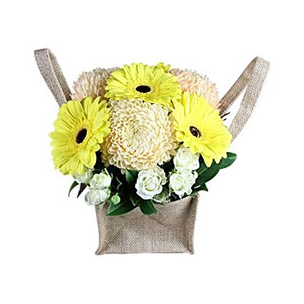 Bright Mixed Flowers Hessian Bag