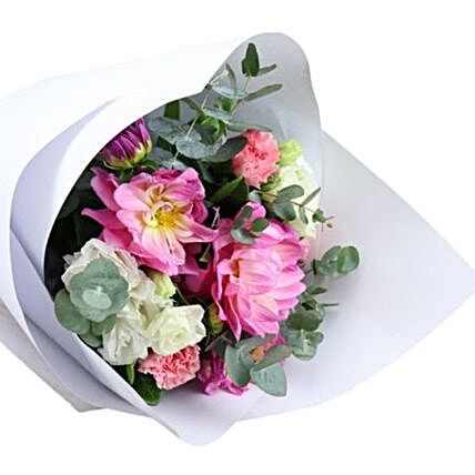 Pink And White Flower Bouquet:Sympathy N Funeral Flowers to Australia
