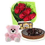 Red Roses Cake N Teddy Combo
