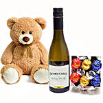 Refreshing Wine And Cute Teddy With Chocolate Truffles