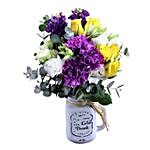 Yellow And Purple Mixed Flowers Mason Jar