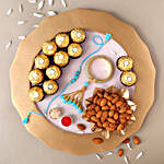 Sneh Blue Rakhi Set With Almonds & Ferrero Rocher