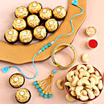 Sneh Blue Rakhi Set With Cashews & Ferrero Rocher