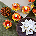 Designer Diyas With Kaju Katli And Almond Celebration Festivity Hamper