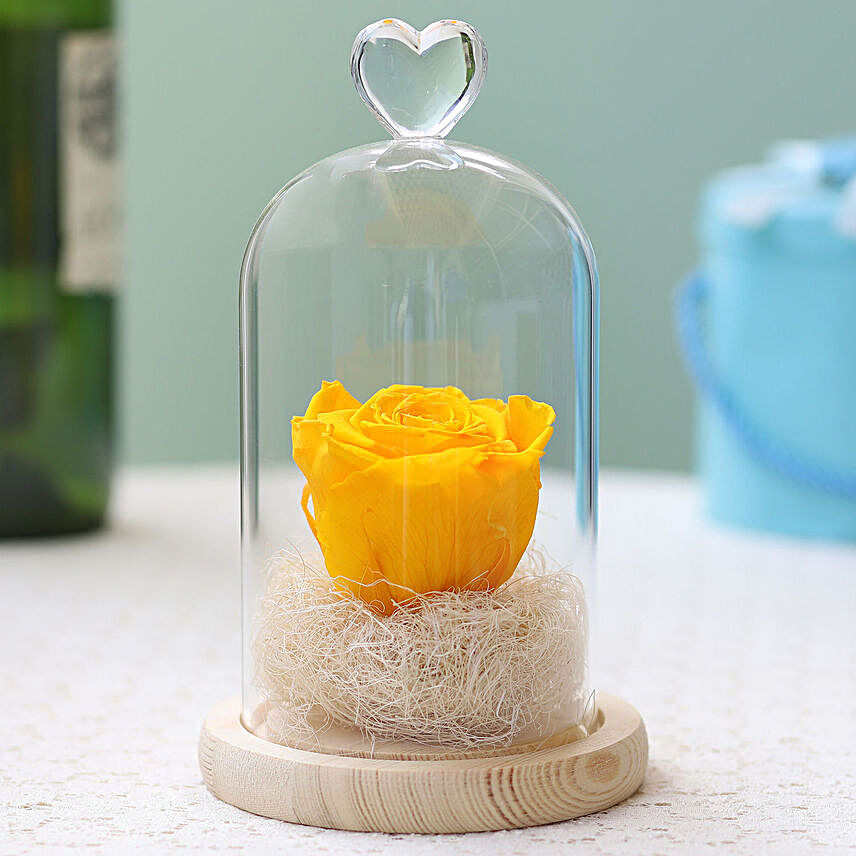 Forever Sunny Yellow Rose in Glass Dome
