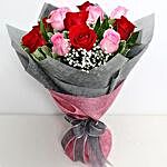 6 Pink And 6 Red Roses Bunch