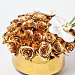 Delightful Gold Roses N Phalaenopsis Vase Arrangement