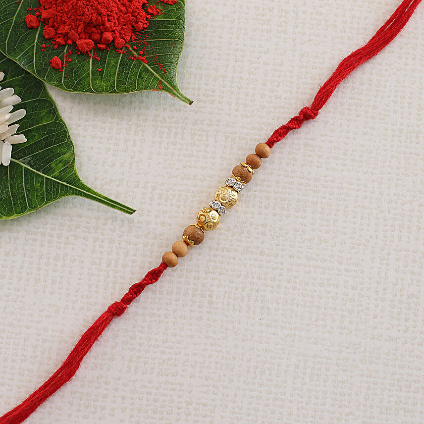 Golden Designer Red Rakhi Thread