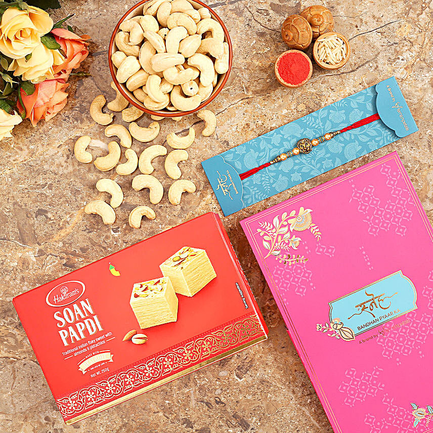 Lion Face Rakhi And Cashew With Soan Papdi