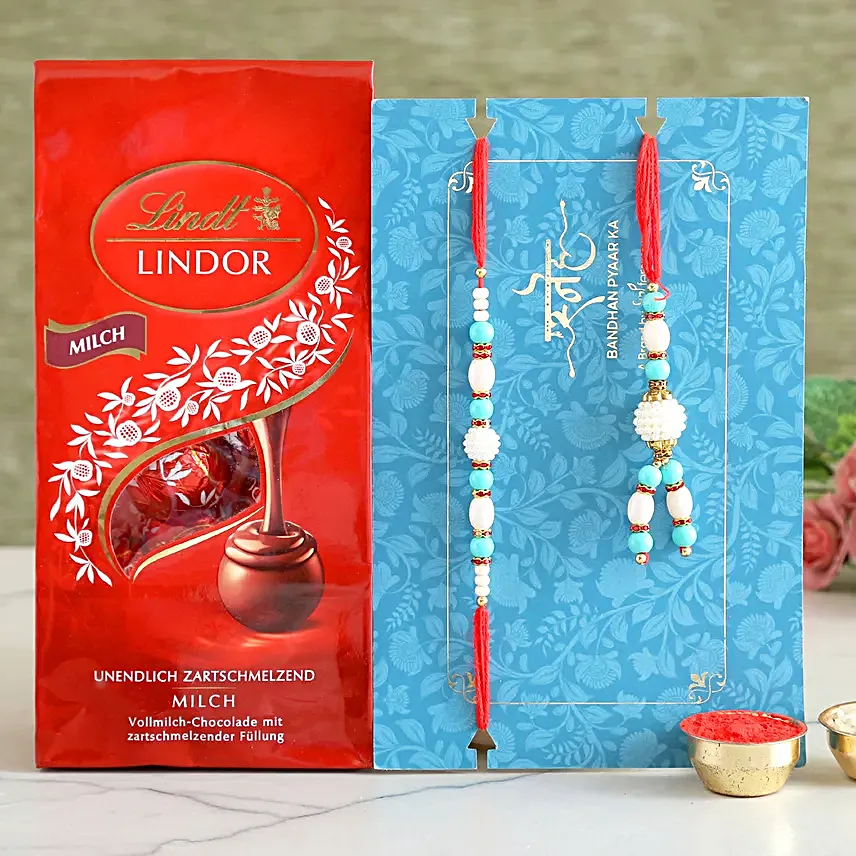 Blue Lumba Rakhi Set And Lindt Lindor Milch Chocolates