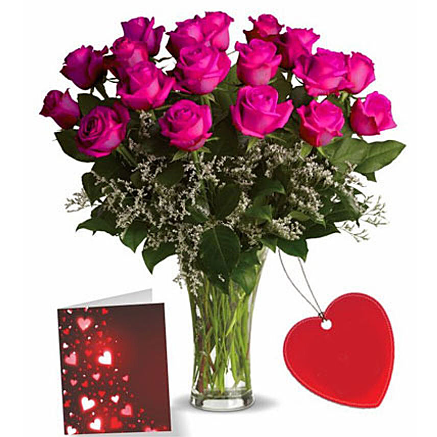 Eighteen Pink Roses With Card