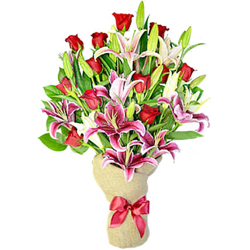 Grace Bouquet Of 12 Red Roses And 8 Lilies
