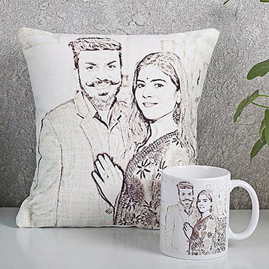 Personalized Couple Cushion N Mug Combo:Personalised Mugs to Canada