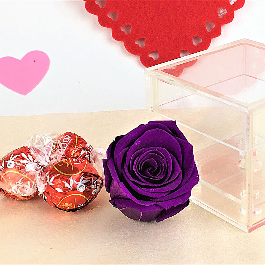 Purple Forever Rose In Acrylic Box:Anniversary Gift Delivery in Canada