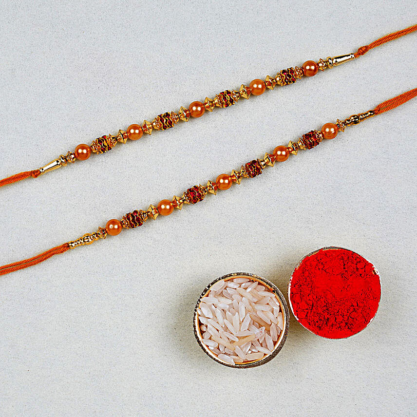 Set Of 2 Golden Red Thread Rakhis