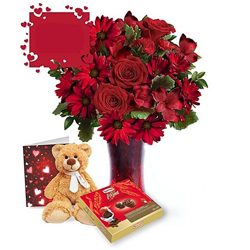 Mixed Flowers With Teddy Gift Set