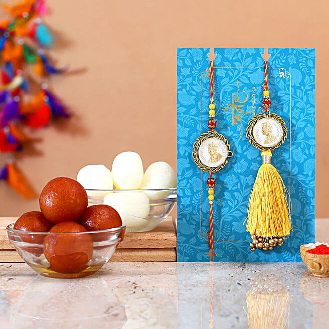 Silver Coin Lumba Rakhi Set With Gulabjamun And Rasgulla canada | Gift ...