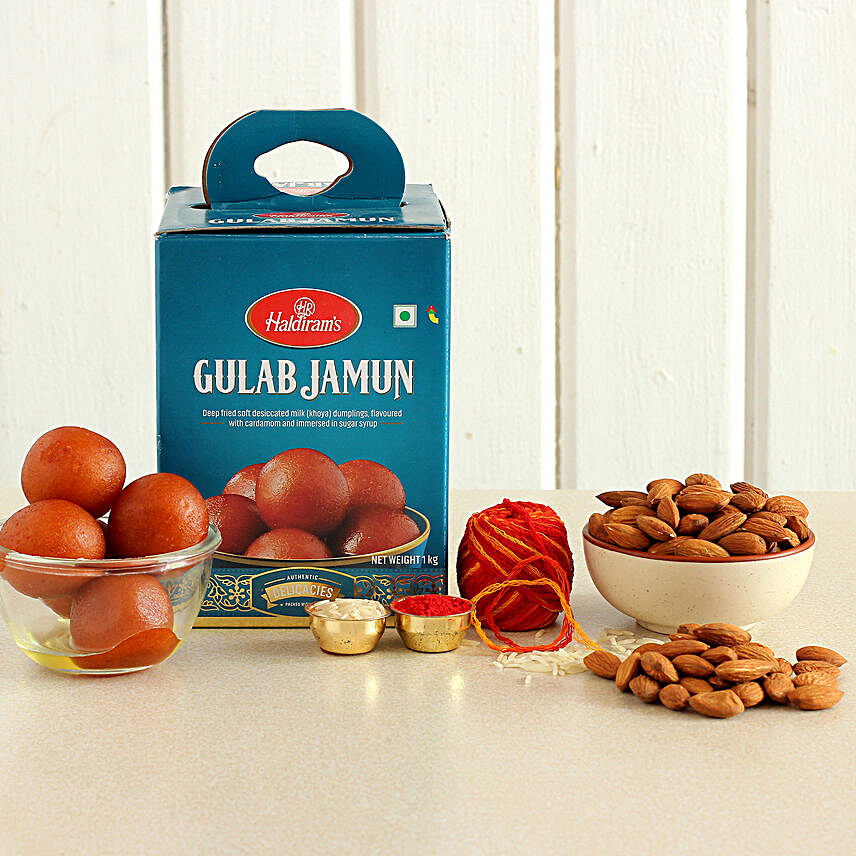 Bhai Dooj Wishes Gulab Jamun And Almonds Combo:Send Dry Fruits to Canada