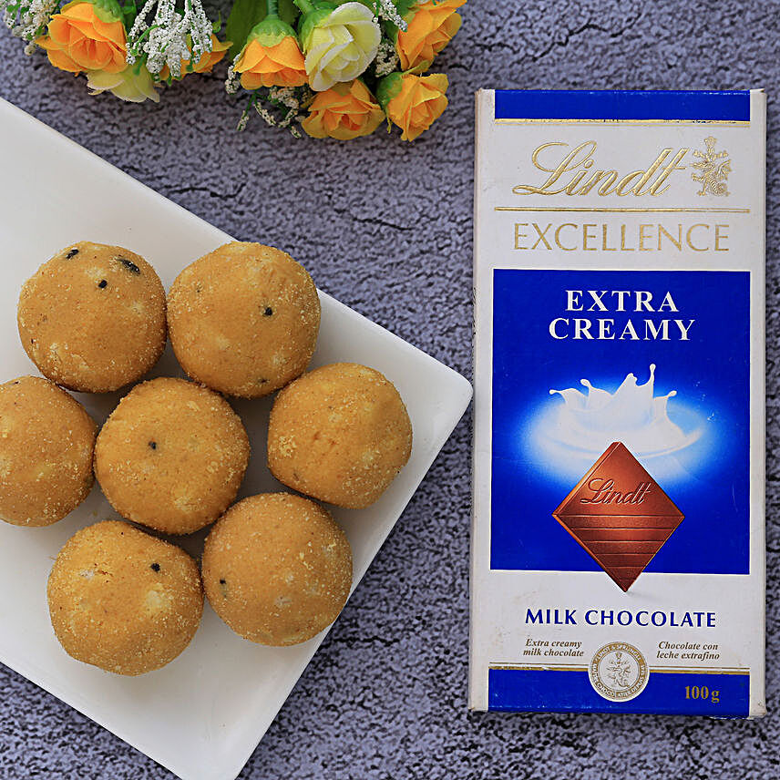Besan Laddoo And Lindt Chocolate Combo
