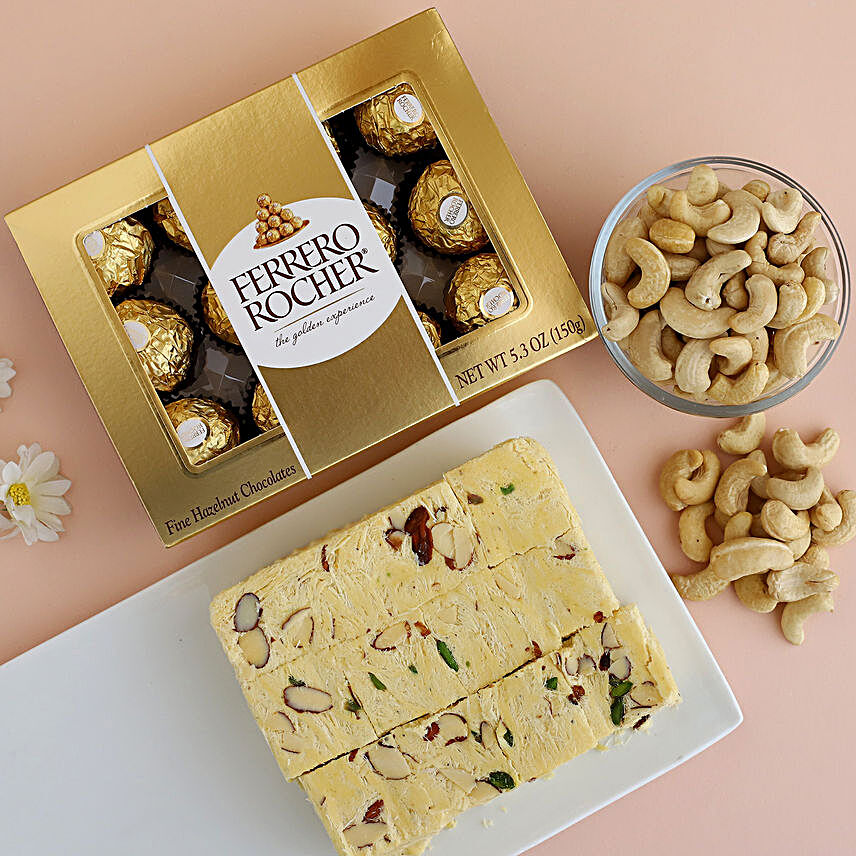 Ferrero Rocher With Cashews And Soan Papdi:Diwali Dry Fruits to Canada