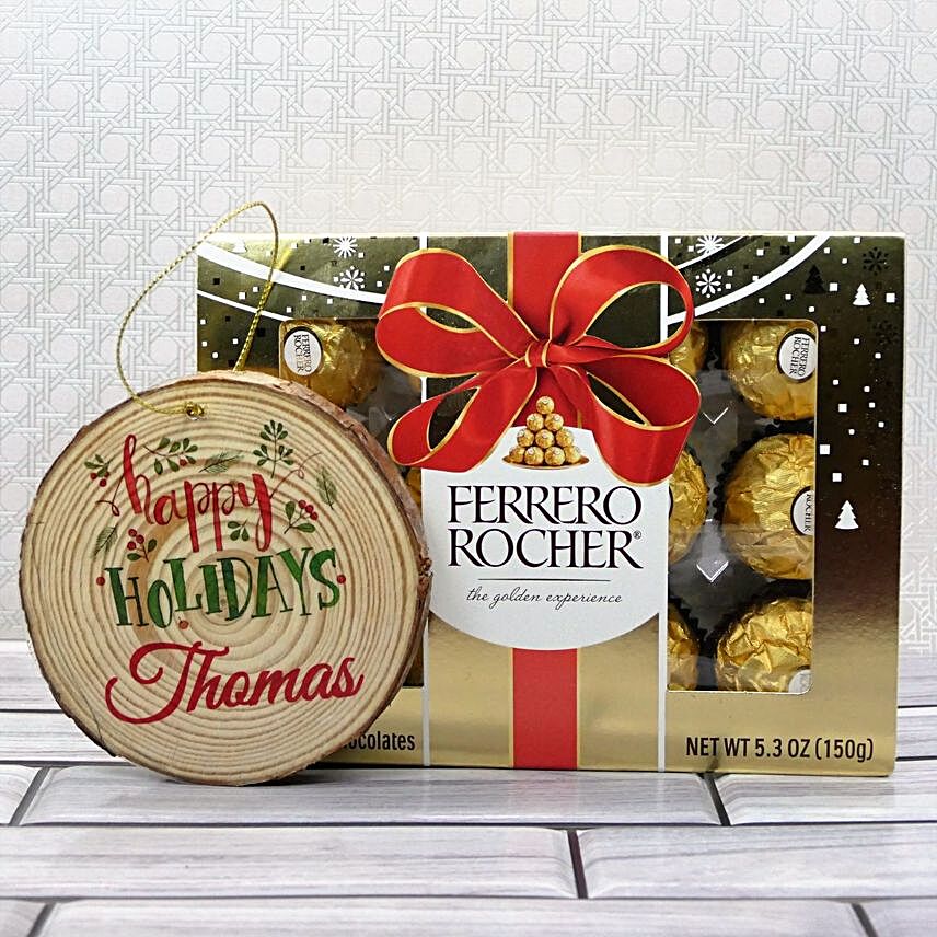Personalised Christmas Ornament And Ferrero Rocher Combo