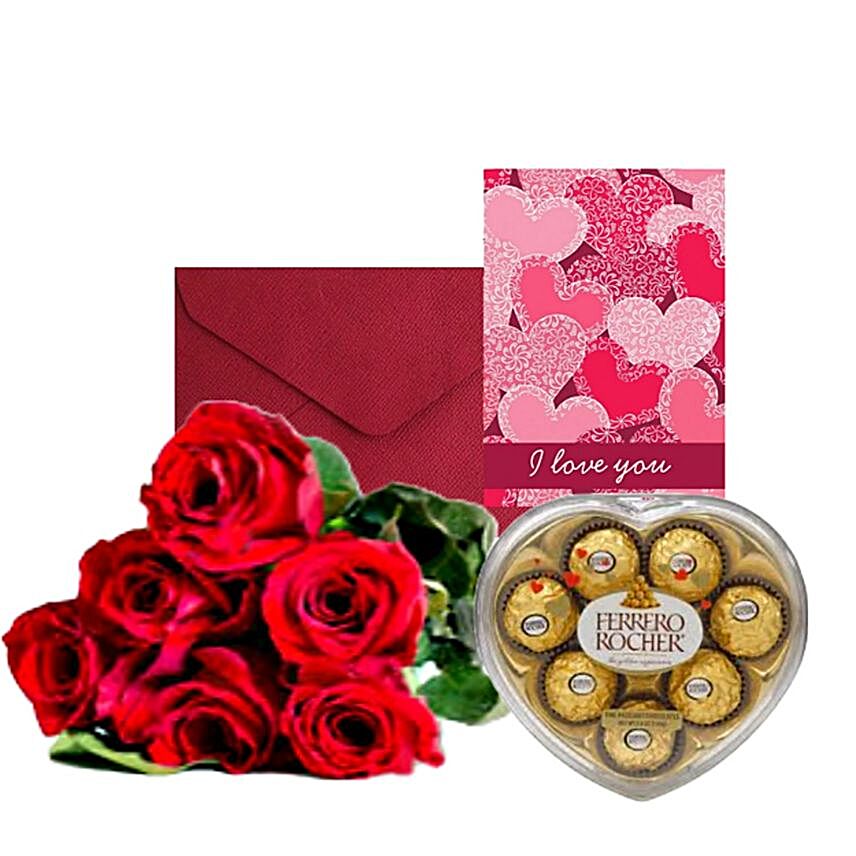 Red Roses Bouquet With Ferrero Rocher And Love Card