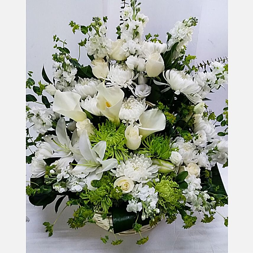 Serene Lilies And Roses Basket:Sympathy & Funeral Flowers Canada