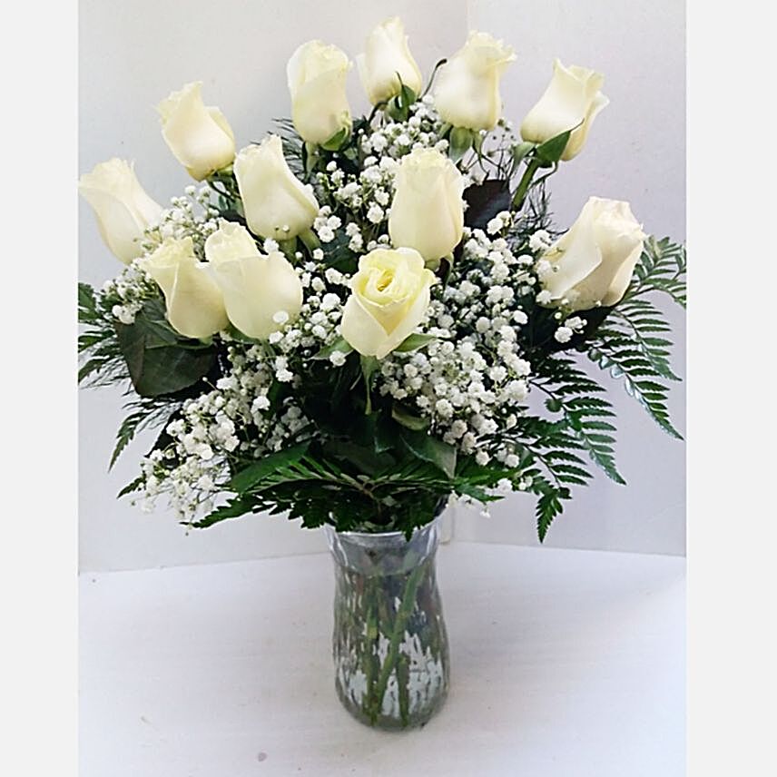 Serene White Roses Vase