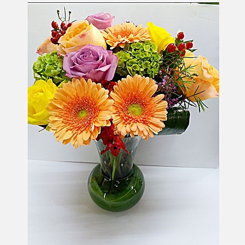 Blooming Mixed Flowers Vase