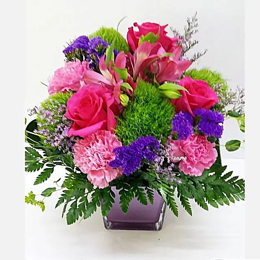 Breathtaking Mixed Flowers Cube Vase