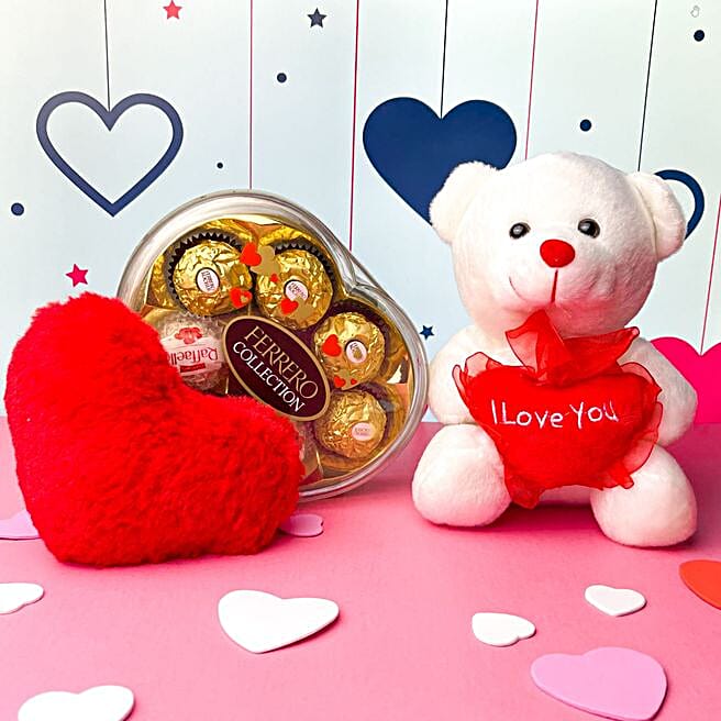 Happy Valentines Day Chocolates With Teddy And Heart canada Gift
