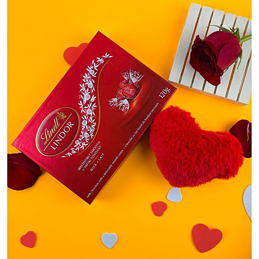 V Day Heart With Lindt Lindor And Rose:Valentine's Day Chocolates in Canada